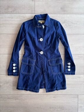 Libertine Navy Blue Button-Front Trench Coat Size S